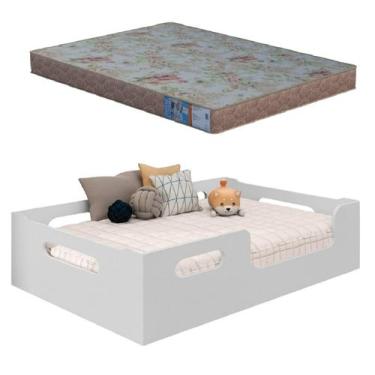 Imagem de Cama Casal Montessoriana 100% Mdf + Colchão 188x138 -Branca -Lancament