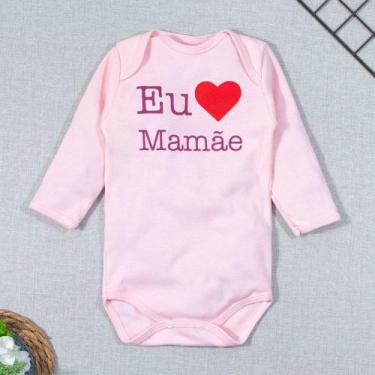 Imagem de Body longo de bebê frase eu amo a mamãe rosa claro - Era Uma Vez, 9-12