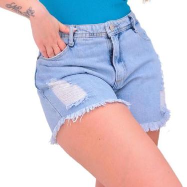 Imagem de Short Feminino Jeans Curto Cintura Alta Barra Desfiada - Patria Brasil
