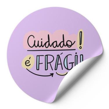 Imagem de 120 Etiquetas Auto Colante Adesivos Redondos Cuidado É Frágil Fundo Li