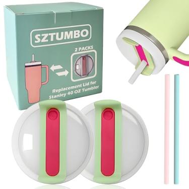 Imagem de SZTUMBO Tampa de substituição de 2 peças para copo Stanley de 1,134 g, à prova de derramamento e resistente a respingos, acessório Stanley Quencher Cup (verde claro) vem com 2 peças de canudo de