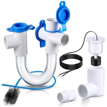 Imagem de Gulfmew Armadilha de condensado padrão de 3/4 polegadas com escova de limpeza e kit combo de interruptor flutuante de transbordamento de condensado SS2 para sistemas HVAC, ar condicionado