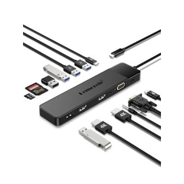 Imagem de Lemorele Estação Dock USB-C 13 em 1 Triplo Monitor, 2 HDMI 4K@60Hz + VGA + 5 USB 3.0/2.0 + USB-C 3.0 + PD 100W + SD/TF + Áudio 3.5mm, Compatível para Yoga, Surface, Dell, HP Laptops