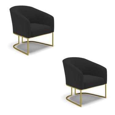 Imagem de Cadeira Sala De Jantar Base Industrial Dourado Kit 2 Stella Veludo D03 - D`rossi Cor Preto