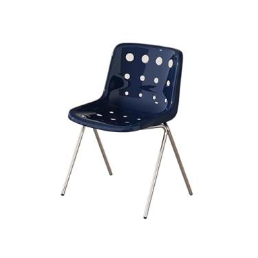 Imagem de Cadeira de jantar ergonômica empilhável com pernas de aço - assento largo e suporte lombar, para casa ou escritório (azul grande)