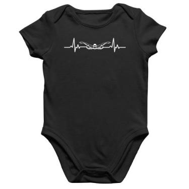 Imagem de Body Bebê Algodão Batimentos Natação - Foca na Moda, Preto, P