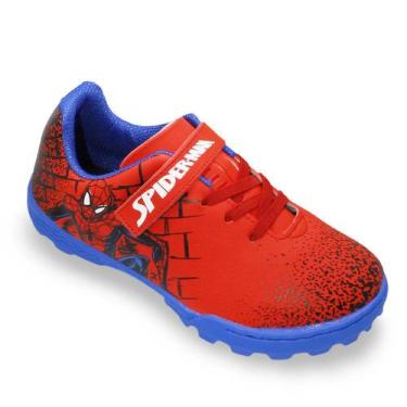 Imagem de Chuteira Society Dray Marvel Homem-Aranha Infantil, Vermelho, Azul, 34
