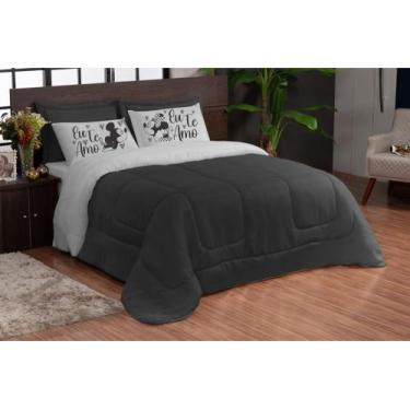 Imagem de EDREDOM 05 PEÇAS CASAL KING  PRETO CINZA DUPLA FACE mickey - VITHEOTEX