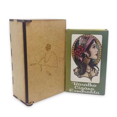 Imagem de Kit Baralho Cigano Esmeralda Com Porta Taro Madeira Clássico - Flash