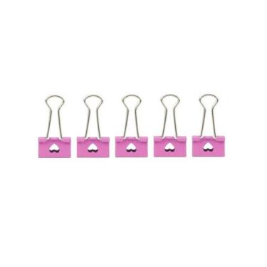 Imagem de Kit 05 Prendedor De Papel Binder 19mm Rosa Coração 3/4 - Cis