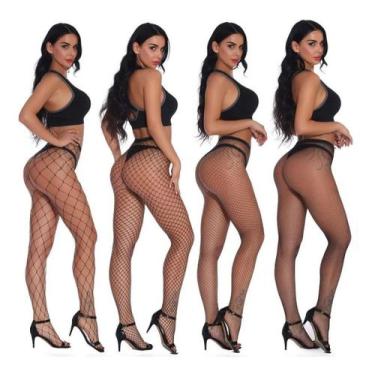 Imagem de Meia Calça Arrastão Trama Aberta Rede Gótica Dark - Moda Íntima, Peque