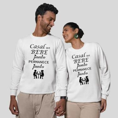Imagem de Kit 2 Blusas Frio Moletom Careca Sem Capuz Casal Namorados Frase Junto