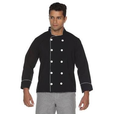 Imagem de Dolmã chef cozinha masculino algodão preto vermelho - Demorgan Uniform