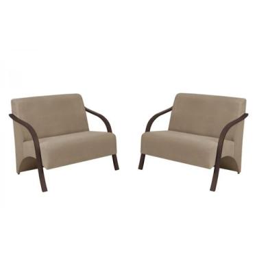 Imagem de Kit 2 Poltronas Namoradeira 2 Lugares Vênus D Salla Suede Braço Madeir
