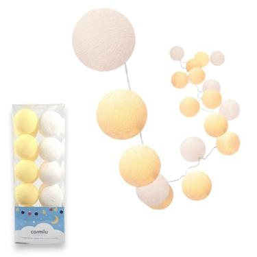 Imagem de Cordão de Bolinhas Variados Tamanhos e Cores, Branco, Rosa, Azul, Verde, Amarelo, Para Festa e Quarto Infantil, Luminária LED Bivolt Pilha, 10, 20 e 35 Luzes (Amarelo e Branco, 20 Bolas (2.8m))