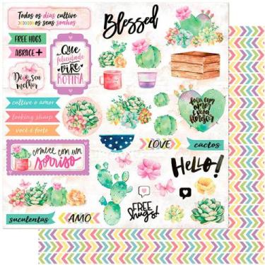 Imagem de Folha para Scrapbook Dupla Face - Suculentas, Cactos e Aquarela - Lito