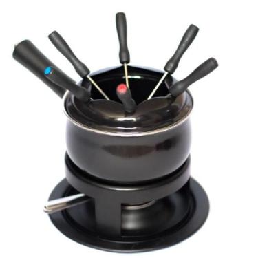 Imagem de kit Fondue Preto Jogo com 12 peças conjunto Esmaltado - JJB Utilidades