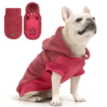 Imagem de BINGPET Moletom com capuz para cães com orifício para trela, moletom quente de lã para cachorro com capuz, roupas para cães para clima frio, casaco de inverno para cachorros, pequenos, médios e