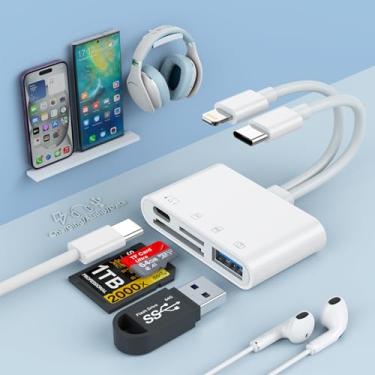 Imagem de Leitor de cartão SD/TF para iPhone/iPad, Multi 6 em 1 Lightning/USB C para SD+TF+USB A+Tipo C (fone de ouvido/carregamento/dados) Adaptador de cartão de memória OTG para iPhone 15