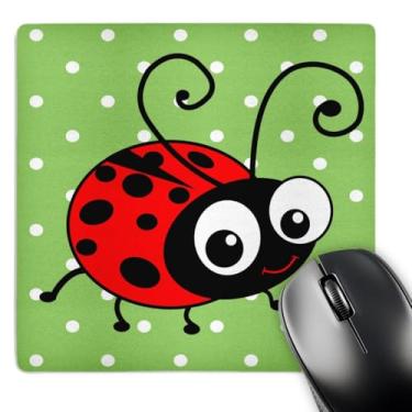 Imagem de 3dRose LLC Mouse pad 20,3 x 20,3 x 0,63 cm, design fofo de joaninha verde com bolinhas Kawaii Happy Red e Black Spots Ladybird Cartoon Lady Bug (mp_113183_1)