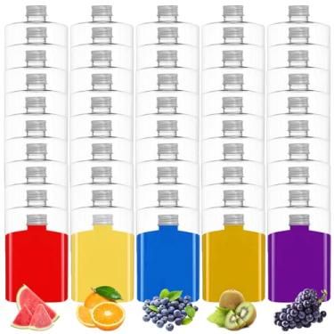 Imagem de YAYODS Pacote com 50 garrafas de plástico com tampas de alumínio, frasco de plástico de 227 g para licor, garrafas de suco planas reutilizáveis, recipiente de bebidas para bebidas, leite, chá, álcool,