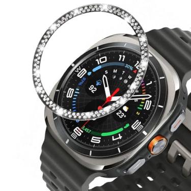Imagem de DEALELE Capa de bisel compatível com Samsung Galaxy Watch Ultra 47 mm (2025/2024) / 3 45 mm, anel de bisel de metal de aço inoxidável com strass brilhante, acessório protetor antiarranhões, preto
