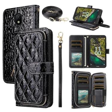 Imagem de Furiet Argyle Capa carteira para Nokia C100 4G LTE N152DL com tiracolo/alça de pulso luxuosa couro PU KickStand com zíper bolsa à prova de choque para cartão capa para celular C 100 100C 5.45 2022