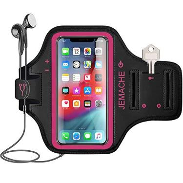 Imagem de Braçadeira para iPhone 17 16 15 Pro Max, JEMACHE Gym Running Workouts Arm Band para iPhone Air, 17 16 15 14 13 12 Pro Max/Plus (rosa)