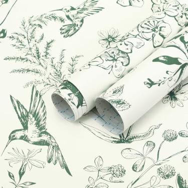 Imagem de Safiyya Papel de parede para contato com pássaros florais papel de parede verde branco papel de parede moderno boho para quarto papel de parede autoadesivo removível rolos de vinil 196" × 17,76 cm