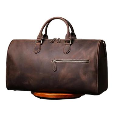 Imagem de Bolsa de viagem de couro masculino Bolsa de grande capacidade vintage ombro crossbody Bolsa para laptop de couro masculino Bolsa(Coffee)