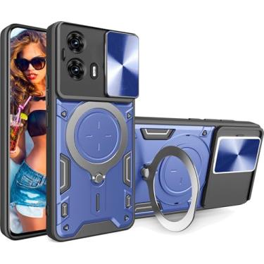 Imagem de Ysnzaq Capa protetora para Motorola Edge 50 Fusion (não Edge 50), capa de telefone deslizante com suporte de bobina magnética para Motorola Edge 50 Fusion CQ azul-marinho, queen