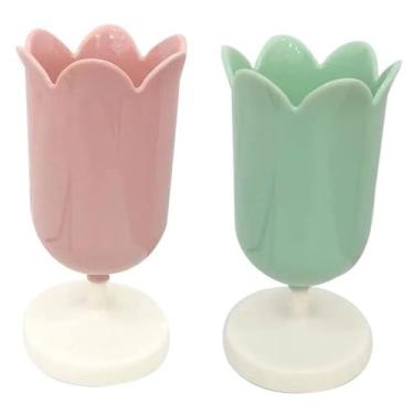 Imagem de Pen Holder for Desk, Plastic Tulip Pen Holder Girl Small Makeup Box Cute Stationery Organizer Lápis Stand Case Lápis Cups Desktop Decoração Lápis Holders Office (Rosa + Verde)