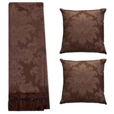 Imagem de Jogo Manta Xale para Sofá e Cama Artesanal Grande 2,80 x 2,50 com 2 Almofadas Cheias (16 MARROM CHOCOLATE)