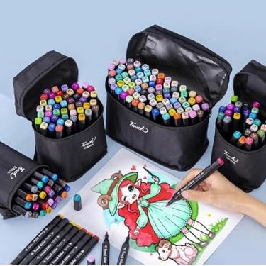 Imagem de Conjunto de Marcadores Artísticos Touch 60 cores, Estojo com Marcadores Coloridos para Desenho e Ilustração, Cores Sortidas Canetinhas