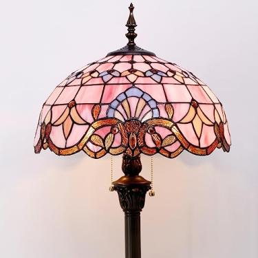 Imagem de WERFACTORY Luminária de chão Tiffany luz de libélula de vidro manchado azul 30 x 30 x 166 polegadas varão torchiere canto em pé tocha decoração quarto sala de estar escritório casa (lâmpada de LED incluída) Série S688
