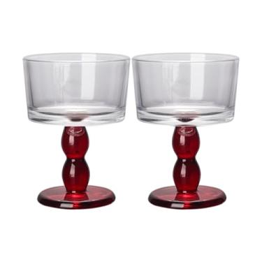 Imagem de Boxonly Taça de vidro liso vermelho - Taça de vinho vintage feita à mão de 200 ml com design elegante, haste vermelha retrô, perfeita para champanhe, coquetéis, casamentos e celebrações especiais