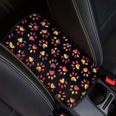 Imagem de Dreaweet Capa de console central Tie Dye Dog Paw para SUV, acessórios de carro fofos para mulheres, capa de apoio de braço de carro, macia, confortável, almofada universal para a maioria dos veículos