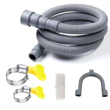 Imagem de HLMOptimo Mangueira de drenagem para máquina de lavar louça flexível de 1,8 m, kits de extensão de mangueira de drenagem ondulada com 1 adaptador, 4 braçadeiras, 1 suporte de dobra em U, versão