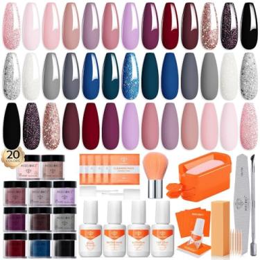 Imagem de Moldelones Kit de unhas em pó de imersão em 20 cores para iniciantes - Kit de unhas de mergulho estilo nude para iniciantes, kit de pó de mergulho para sistema de manicure, sistema