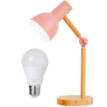 Imagem de Luminária Mesa Abajur 45Cm Articulada Retrô Madeira Gimpo, Bivolt