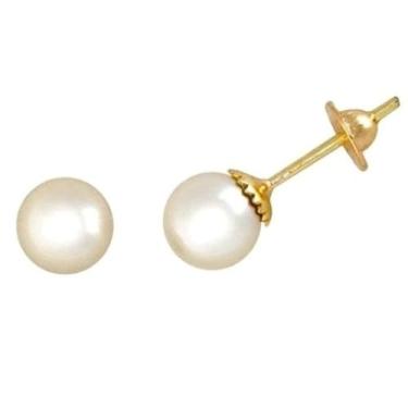 Imagem de Brinco Pérola infantil adulto 5 milímetros Ouro 18K Tarraxa Rosca 2166