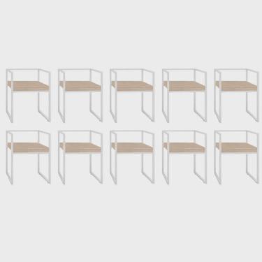 Imagem de Kit 10 Cadeira de Jantar Cubo Office Escritório Recepção Ferro Branco Sintético Bege - Ahz Móveis