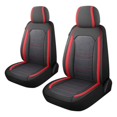 Imagem de CAROMOP Capas de assento de carro de couro PU premium e flanela conjunto com 2 capas frontais com pano respirável, ajuste universal para a maioria das capas interiores de carros - Sedan Truck SUV