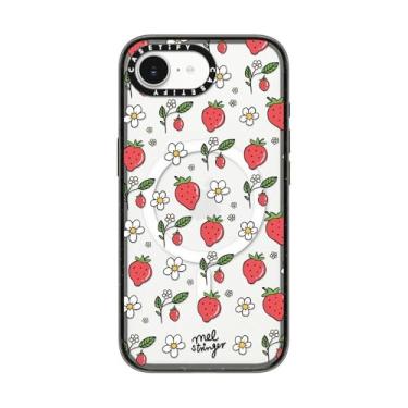 Imagem de CASETiFY Capa Impact para iPhone 16e [proteção contra quedas de grau militar de 2,5 m 4X/compatível com Magsafe] - Strawberry Summer por Mel Stringer - Preto transparente