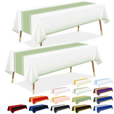 Imagem de LANLISA Toalha de mesa branca e verde sálvia, decorações de festa, pacote com 2, toalhas de mesa de plástico descartáveis para chá de bebê, aniversário, festa de casamento
