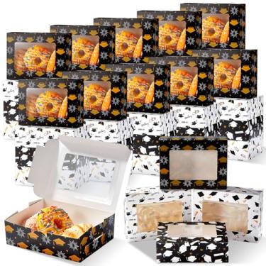 Imagem de 48 caixas de biscoitos de formatura de 20 x 15 x 6 cm com janela de PVC para presentear caixas de confeitaria de formatura para festa de formatura, embalagem de presente de cupcakes