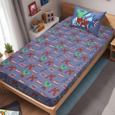 Imagem de Jogo De Cama Solteiro Vingadores Malha 70% Algodão 30% Poliéster Avengers Evergreen/blue