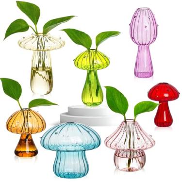 Imagem de Estação de propagação de plantas, conjunto de 7 vasos de propagação coloridos para plantas, vaso exclusivo para cogumelos, terrário de plantas pequenas, vaso de vidro hidropônico para decoração de