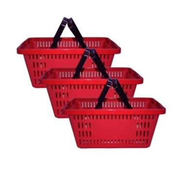 Imagem de Kit 3 Cestas Cestinha Farmacia Emporio Plástica Reforçada Supermercado 13 Litros(Vermelho)