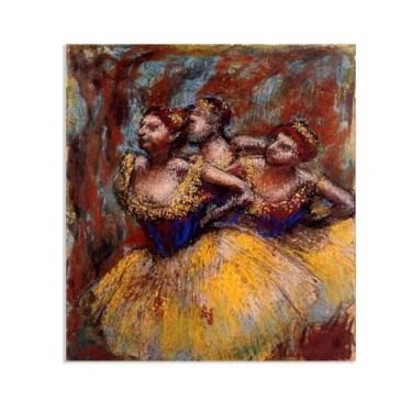 Imagem de SDYJ6GSW Edgar Degas Impressões Três Dançarinos Saias Amarelas Blusas Azuis Impressão de Arte em Tela Giclée Impressionismo Arte de Parede Pôster Vintage Edgar Degas Decoração de Parede 35 x 30 cm Sem